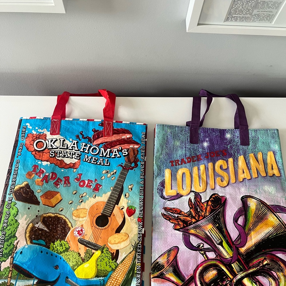 Trader Joe's Oklahoma and Louisiana Tote Bags